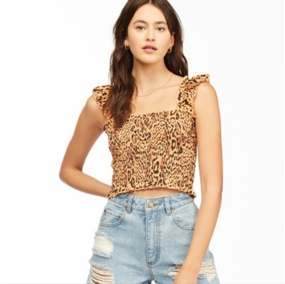Billabong Tops - Billabong Crop Top Women's Small Brown Animal Print Sleeveless Stretch Casual